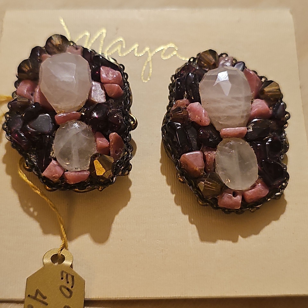 Maya Multicolor Gemstone Handmade Clip Earrings